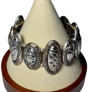 Stretch Bracelet Antiqued Silver Tone Medallion Career